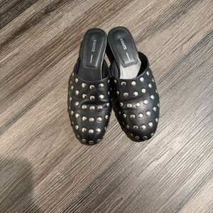 Khaite Black Studded Leather Slip-On Mules